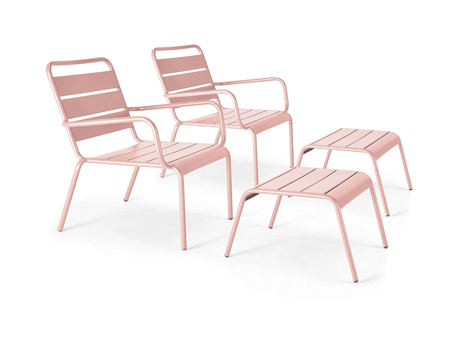 Lot de 2 fauteuils relax avec repose-pieds en métal Rose poudré - Palavas