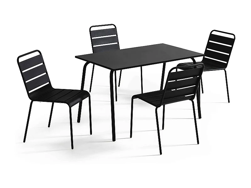 Ensemble table de jardin en métal et 4 chaises noir - Palavas