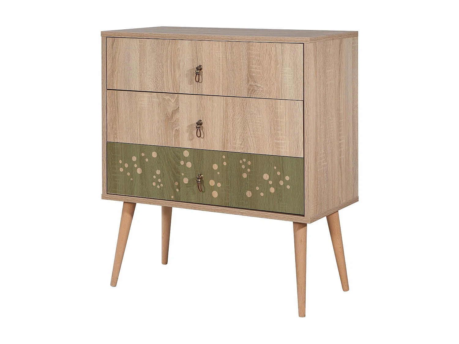 Commode 3 tiroirs Sleek Motif Bulles Bois clair et Vert