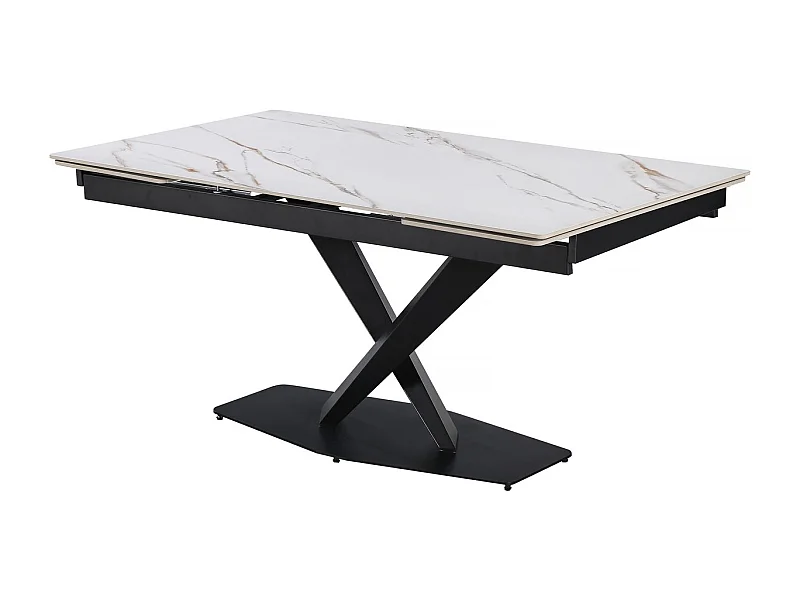 Mesa de jantar extensível em cerâmica "Silence" - Branco mármore dourado