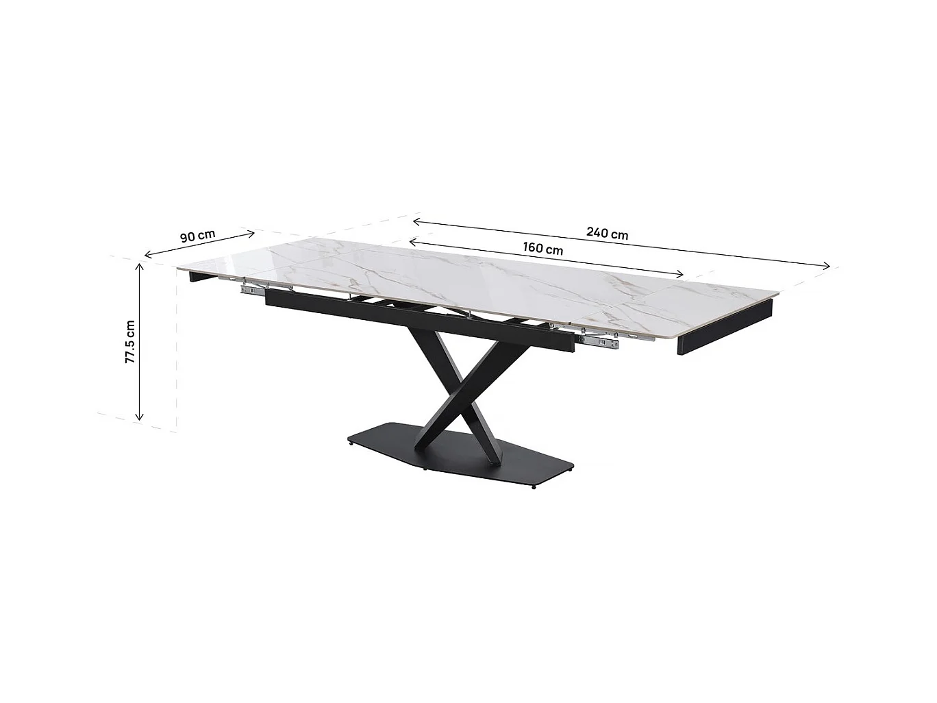 Table à manger extensible en céramique 6 à 10 personnes  "Silence" - Blanc marbré gold