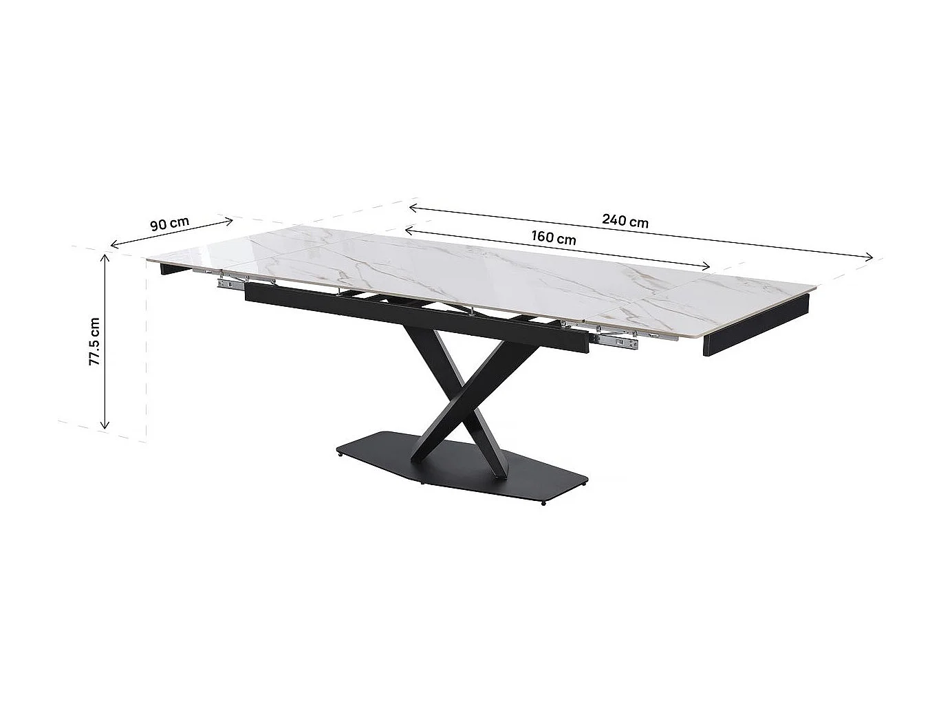 Table à manger extensible en céramique 6 à 10 personnes  "Silence" - Blanc marbré gold