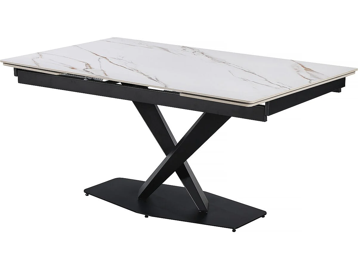 Table à manger extensible en céramique 6 à 10 personnes  "Silence" - Blanc marbré gold