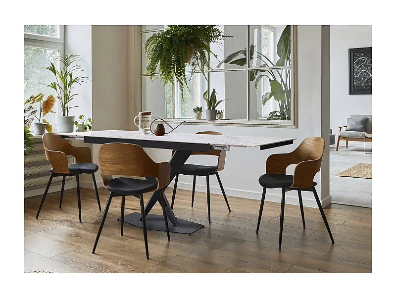 Uitschuifbare eettafel van keramiek "Silence" - Wit marmer goud