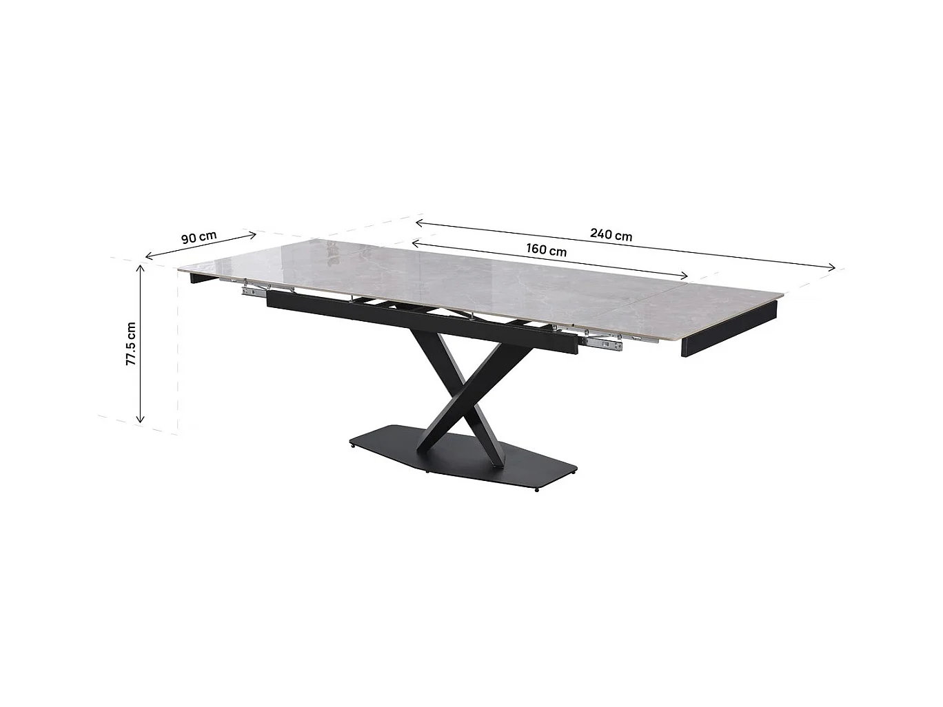 Table à manger extensible en céramique 6 à 10 personnes "Silence" - Gris marbré