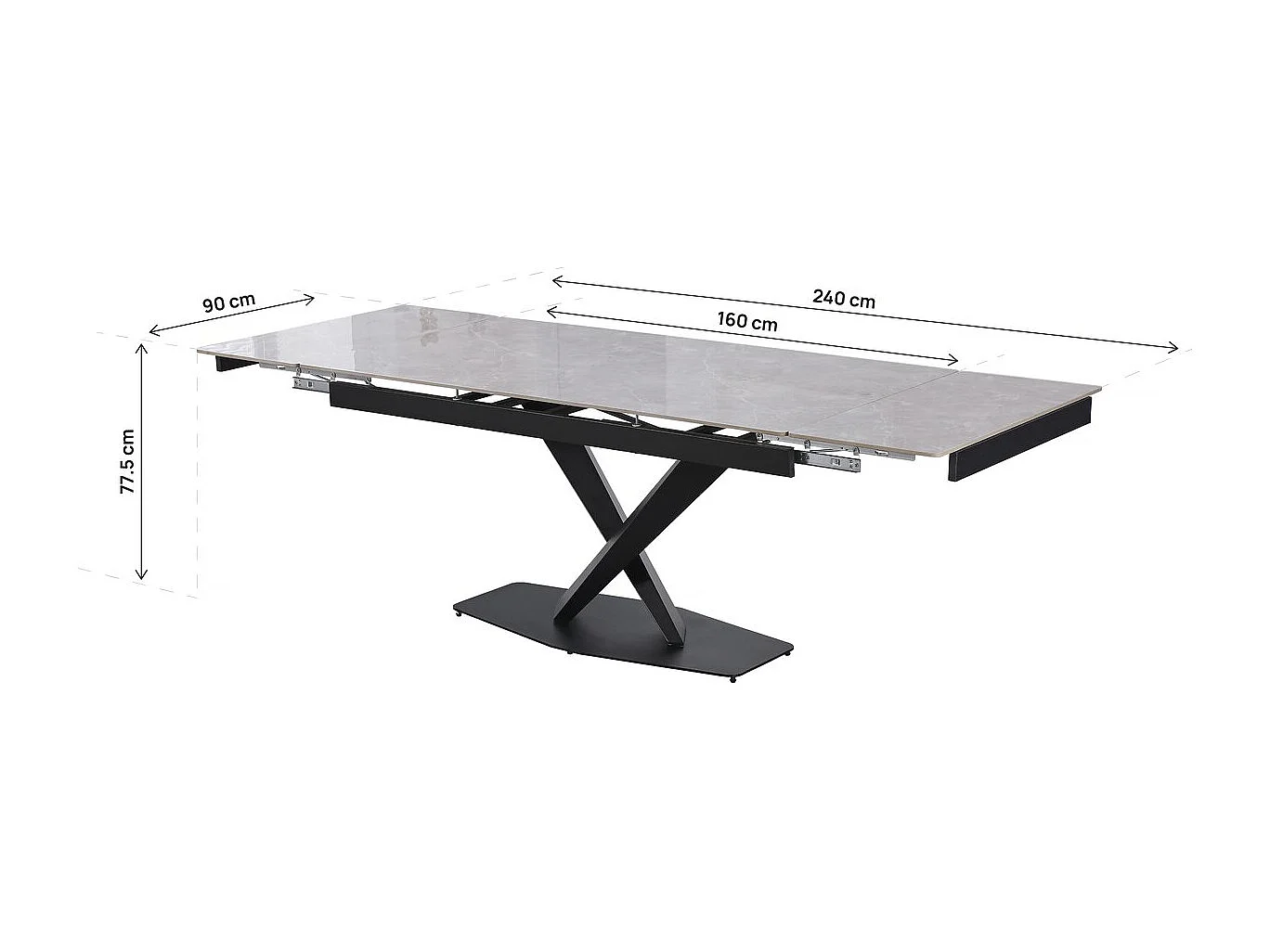 Table à manger extensible en céramique 6 à 10 personnes "Silence" - Gris marbré