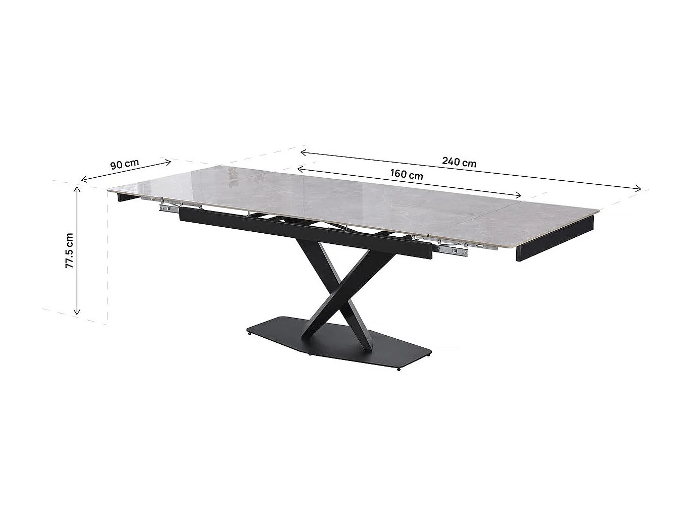 Table à manger extensible en céramique 6 à 10 personnes "Silence" - Gris marbré