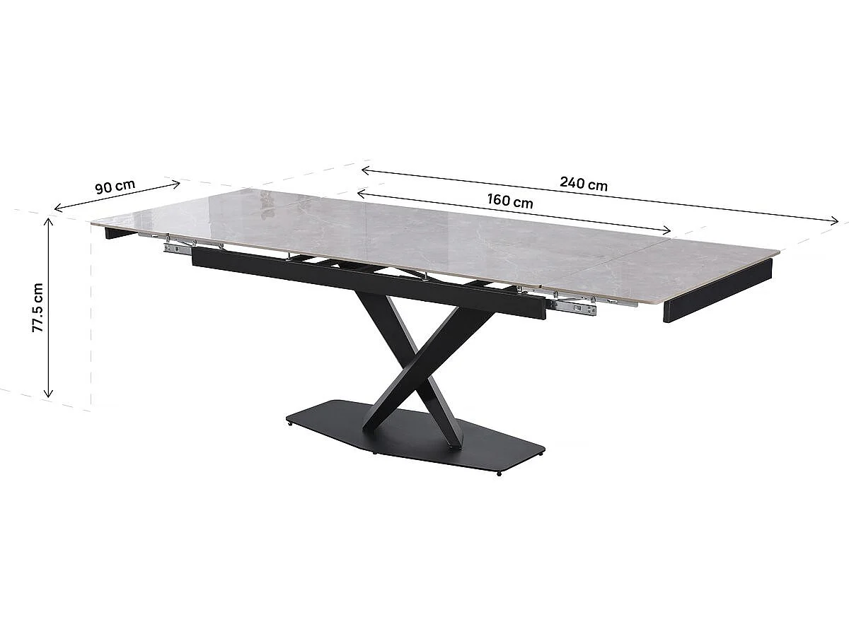 Uitschuifbare eettafel van keramiek "Silence" - Marmer grijs 240x90 cm