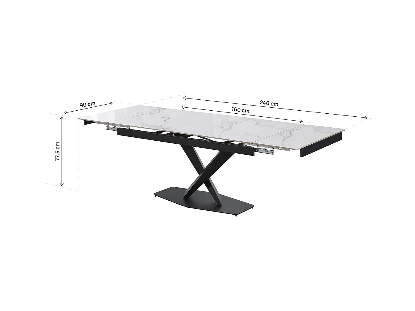 Table à manger extensible en céramique 6 à 10 personnes "Silence" - Blanc marbré gris