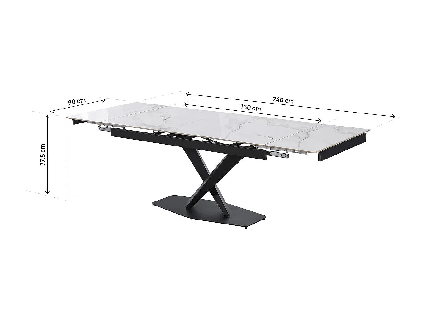 Table à manger extensible en céramique 6 à 10 personnes "Silence" - Blanc marbré gris