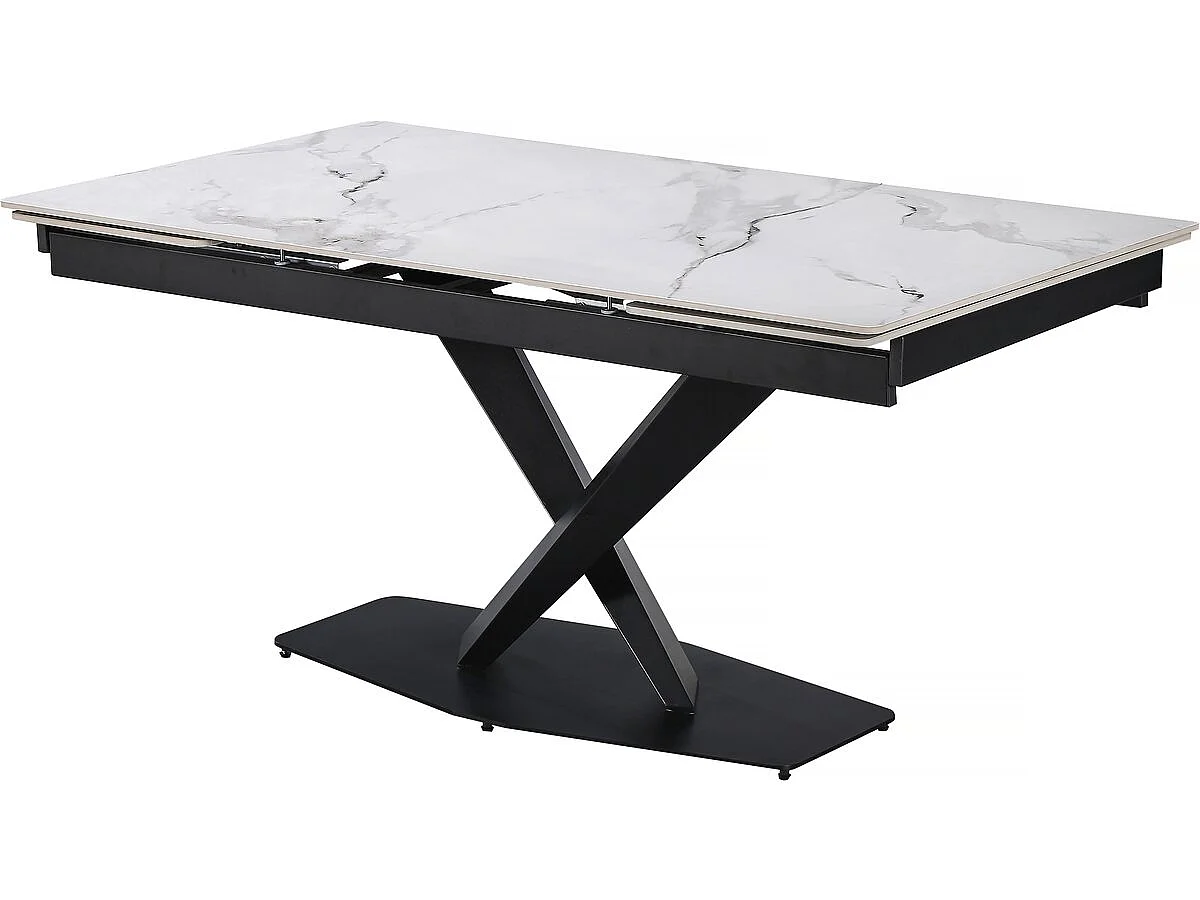 Tavolo da pranzo allungabile in ceramica per 6-10 persone "Silence" - Bianco marmorizzato grigio