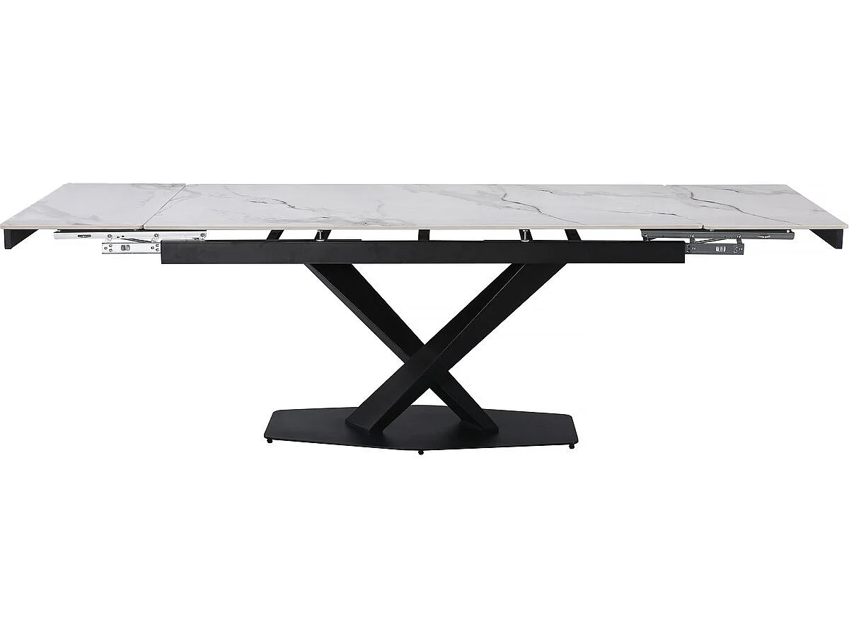 Tavolo da pranzo allungabile in ceramica per 6-10 persone "Silence" - Bianco marmorizzato grigio