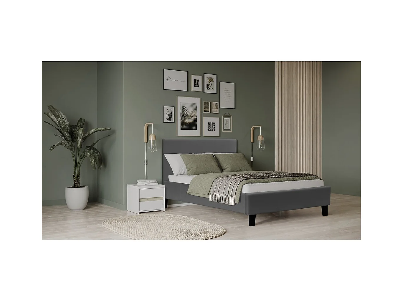 Cama de solteiro "Lina" 90 x 190 cm Cinza escuro - Estrutura em contraplacado - Estrado de ripas - Ideal para quarto de criança