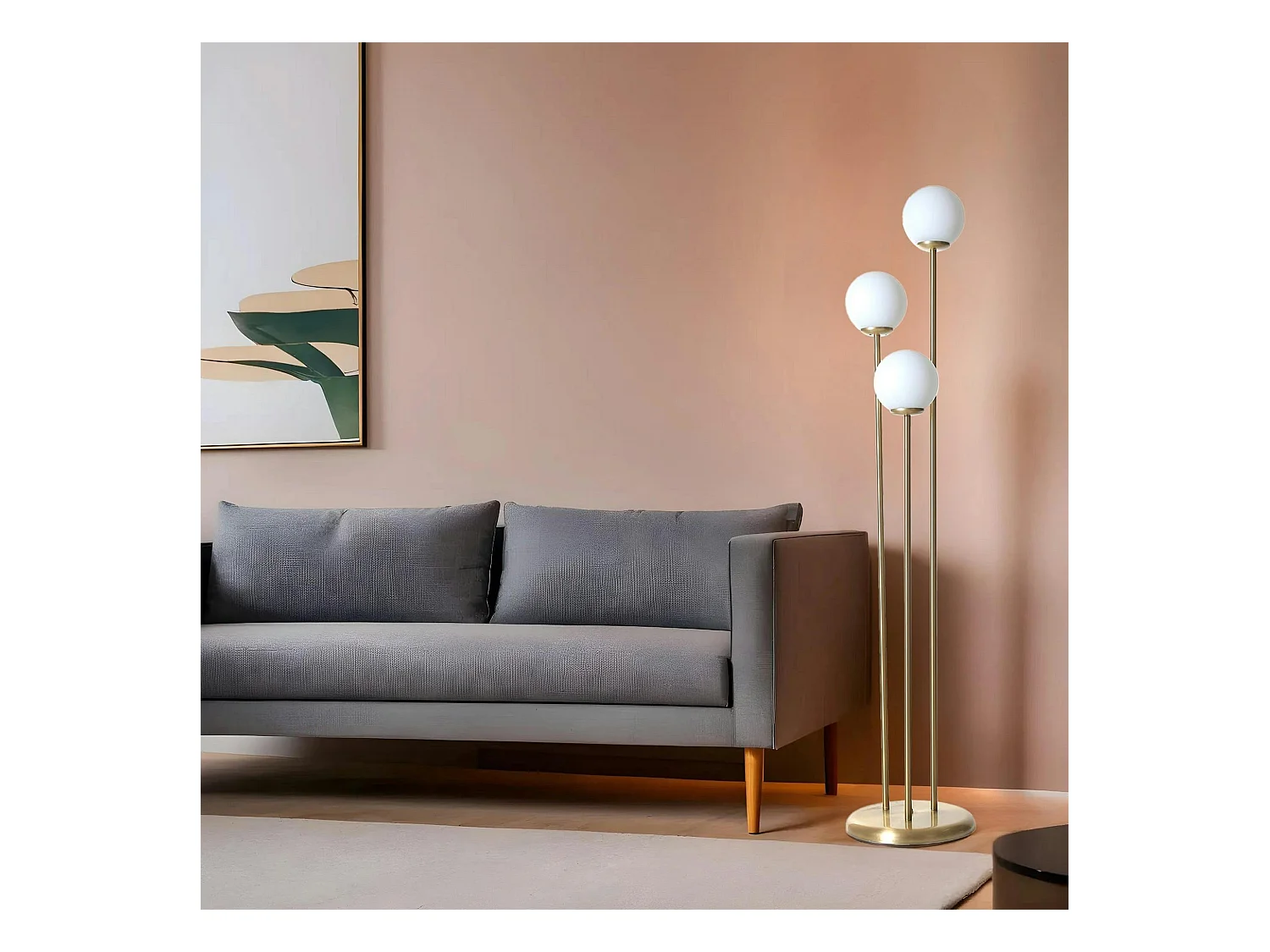 Lampadaire salon art déco, 3 globes verre dépoli SIERRE