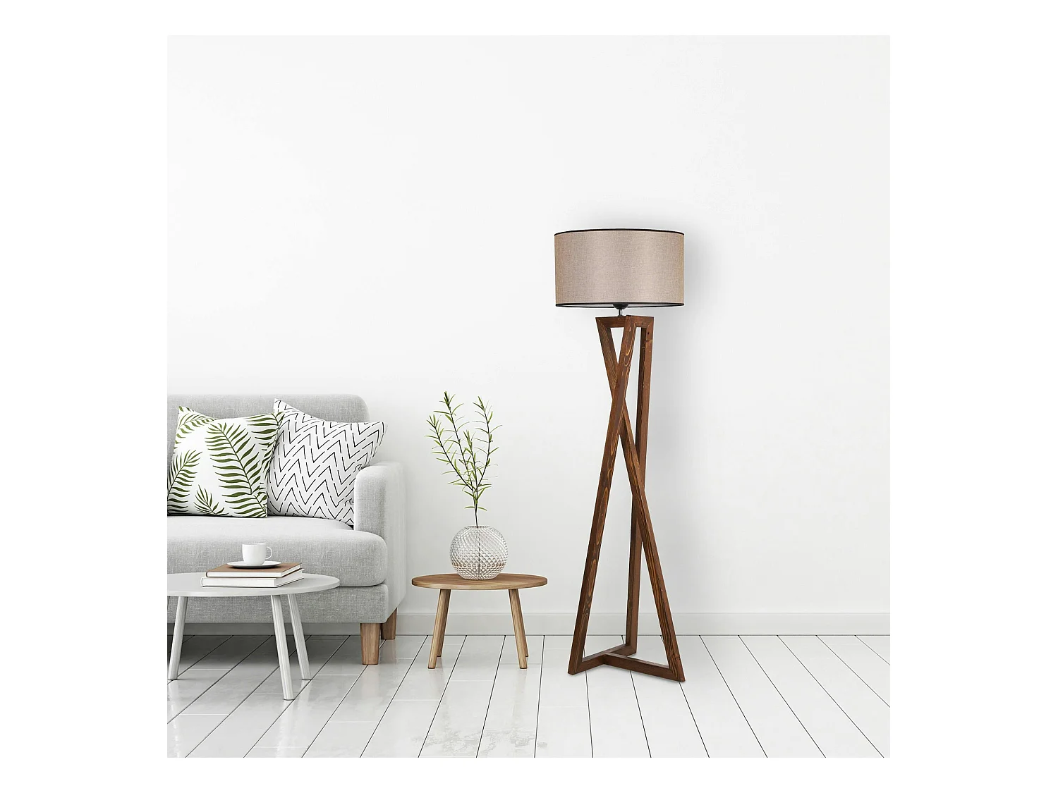 Lampadaire trépied croisé abat-jour beige 150 cm KILIS