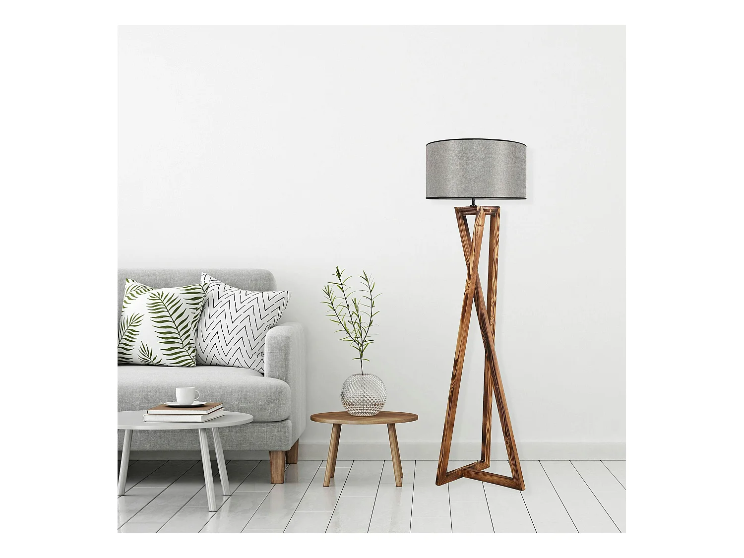 Lampadaire trépied croisé abat-jour gris 150 cm KILIS