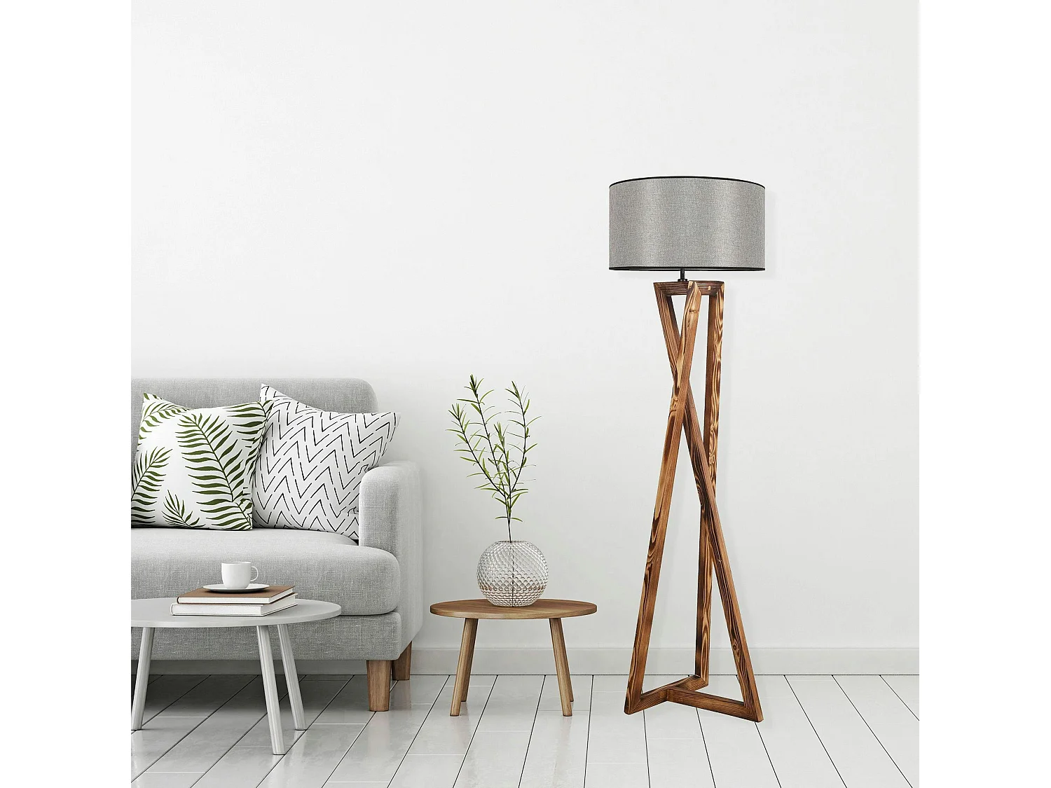 Lampadaire trépied croisé abat-jour gris 150 cm KILIS