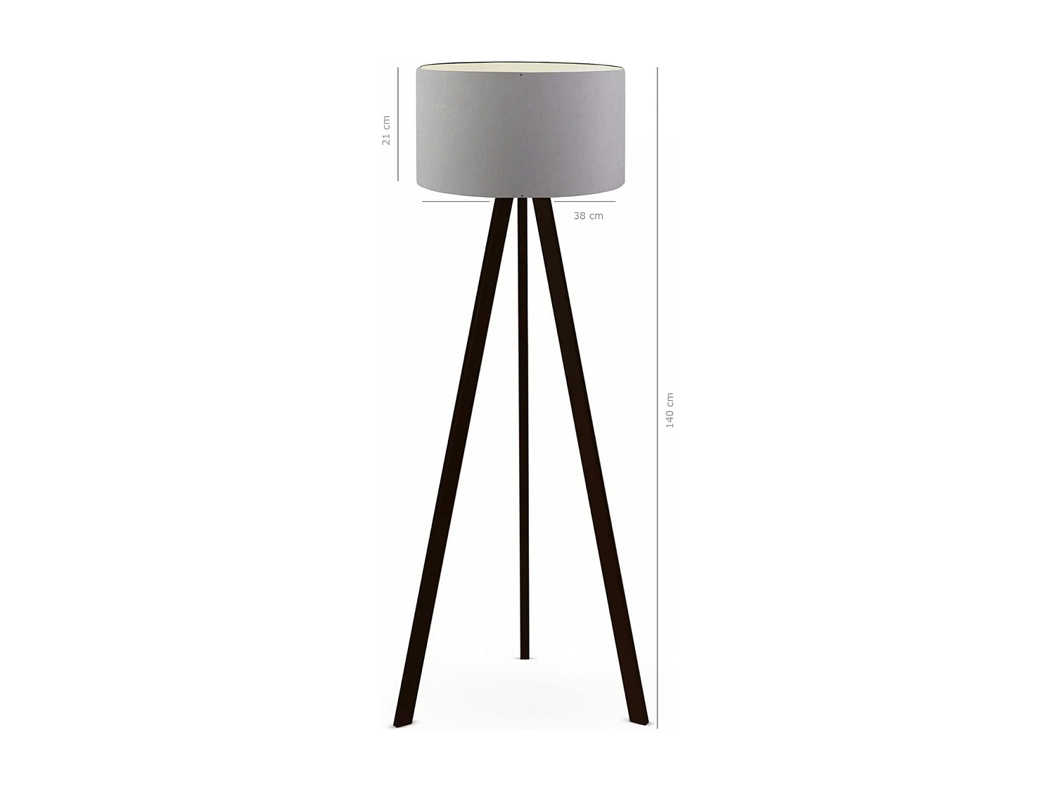 Lampadaire trépied effet bois noir, abat-jour gris Ø38 cm KILIS