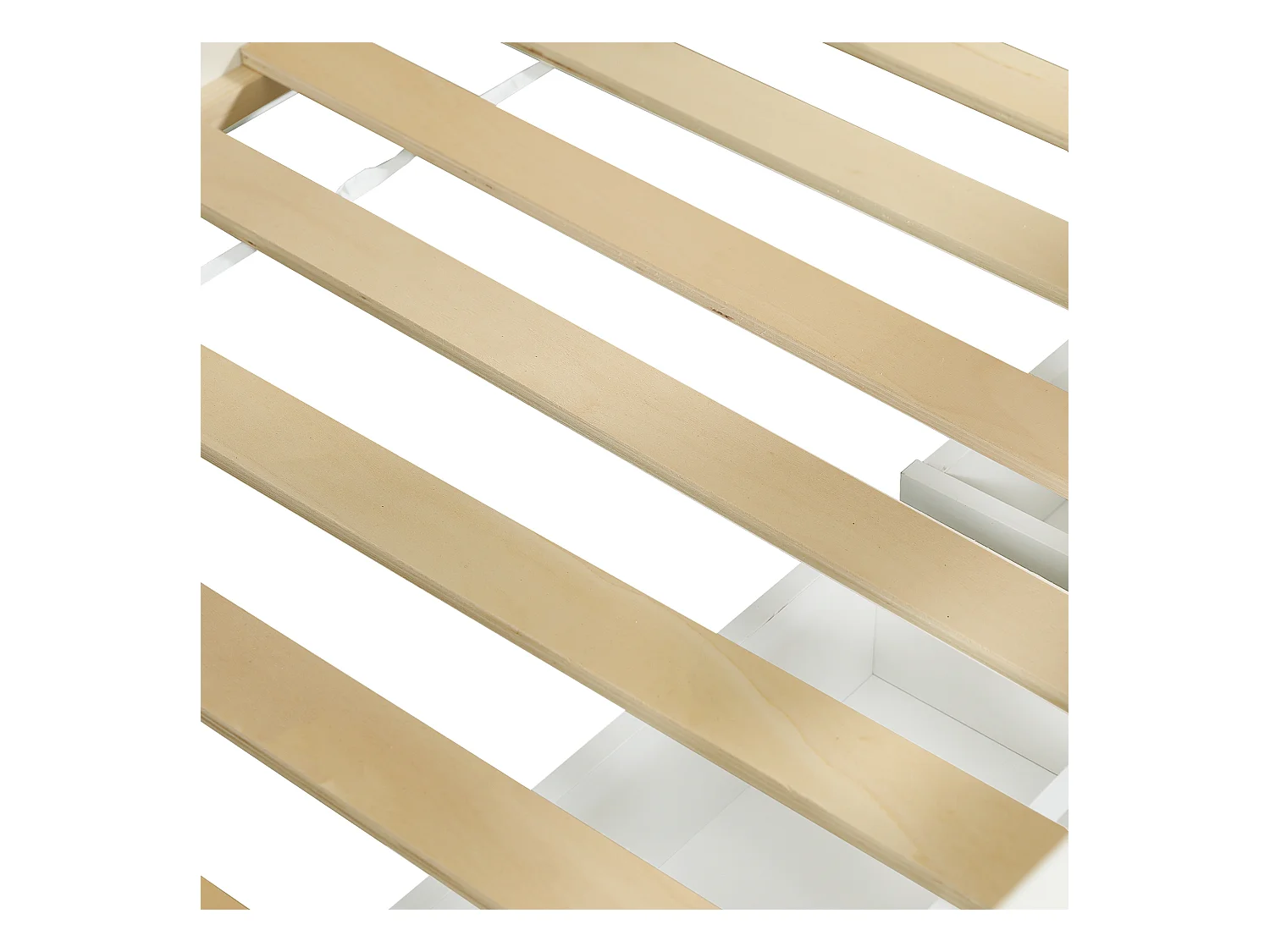 Lit superposé 90x200cm - avec 2 tiroirs - escalier avec rangement - avec fenêtres et toit - Bois massif + MDF - Blanc (sans matelas)