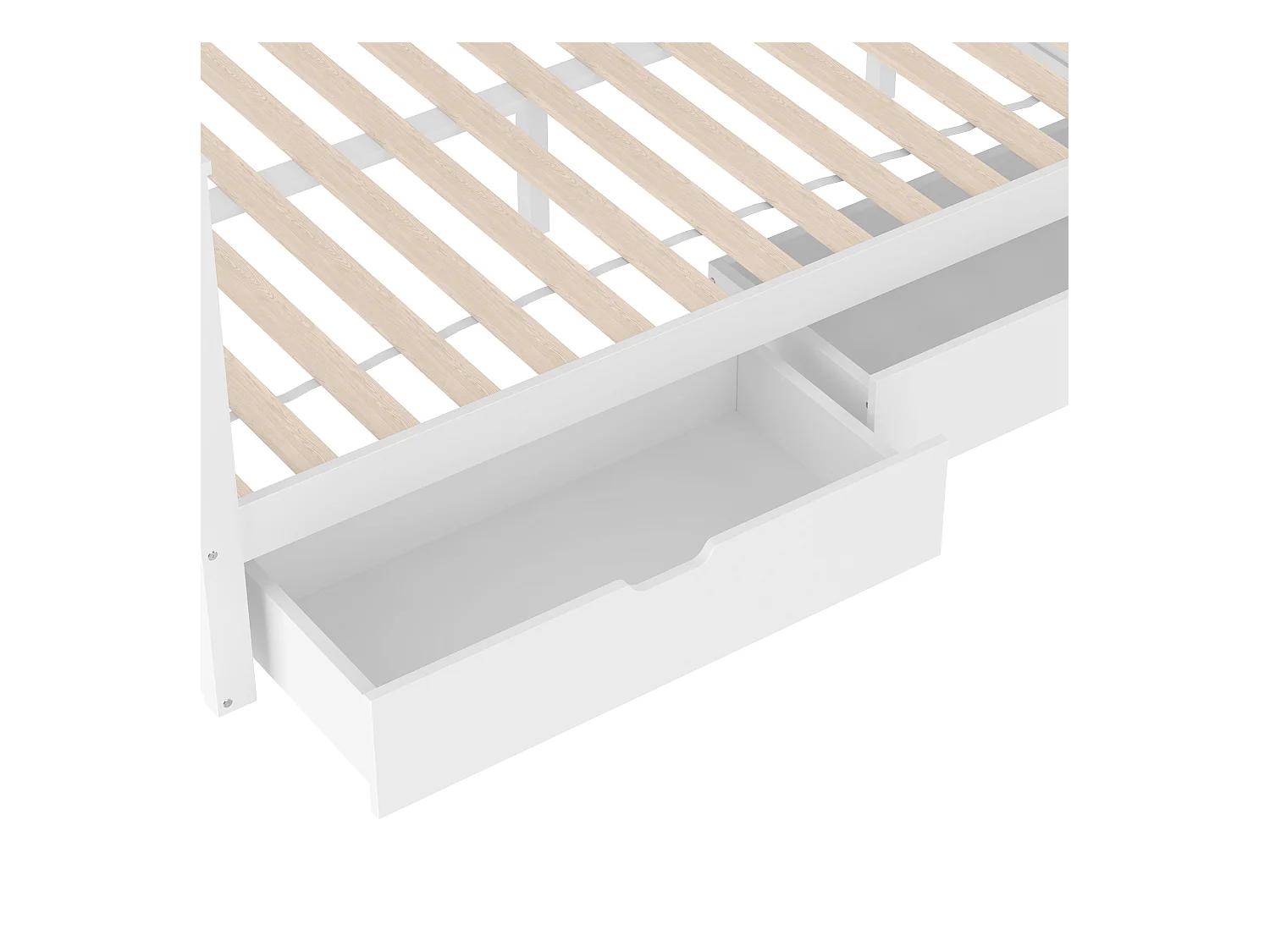 Lit superposé 90x200 + 140x200 cm - avec 2 tiroirs - échelle de rangement et barrières de sécurité - Blanc (matelas non inclus)
