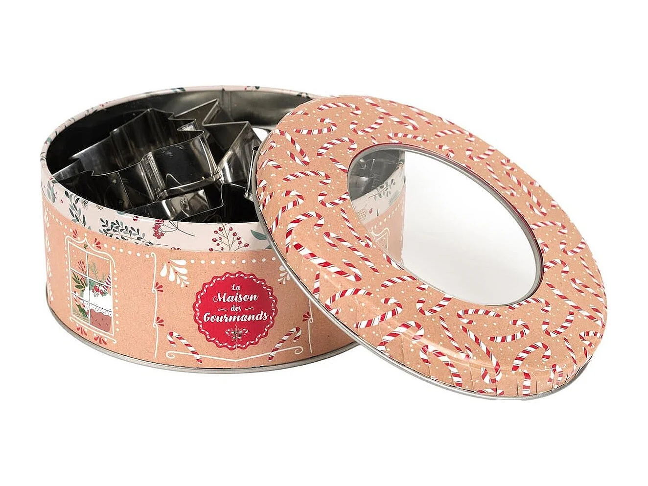 Coffret boite métallique ronde avec 10 emporte-pièces à pâtisserie