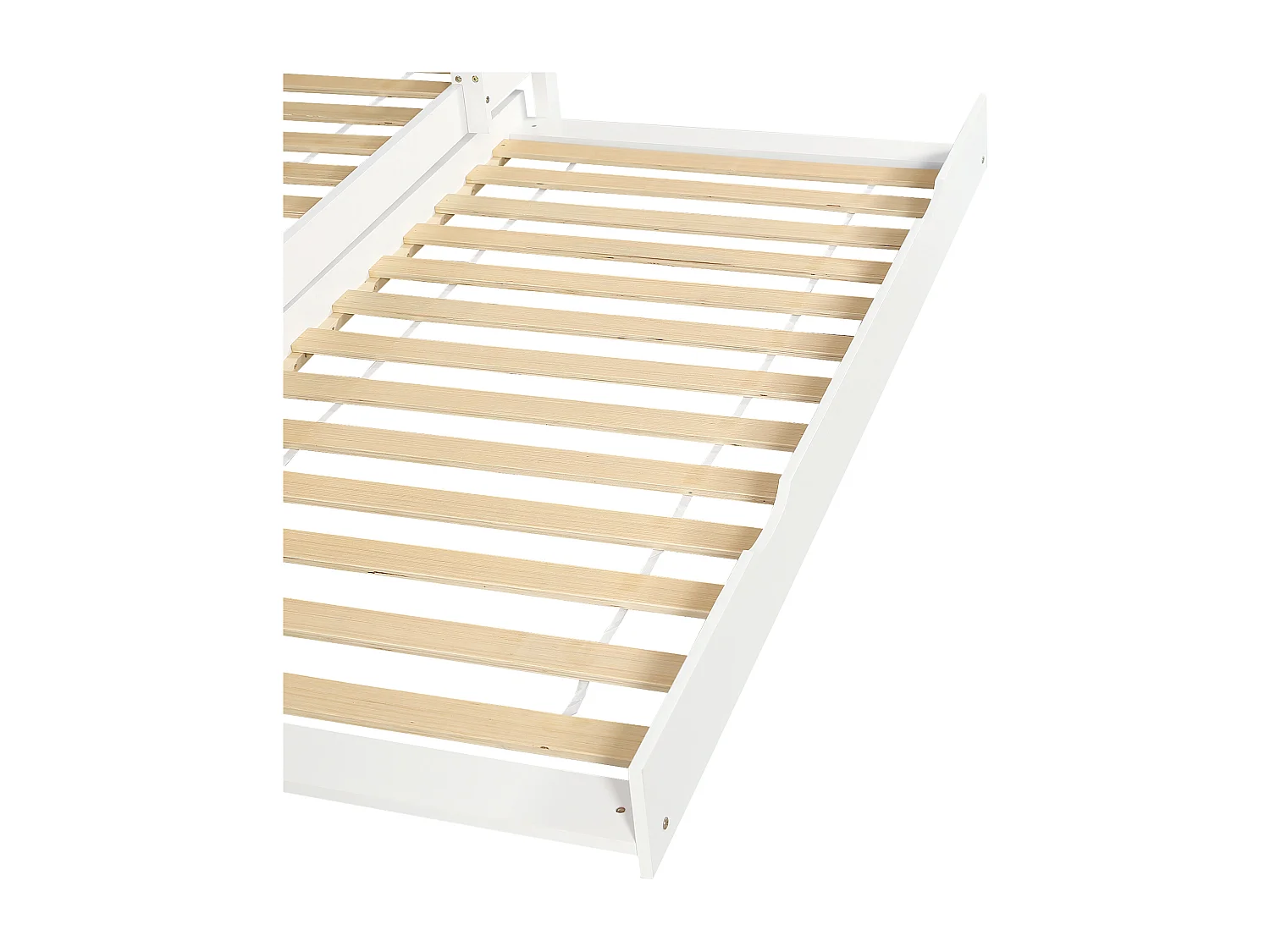 Lit superposé 90x200cm - avec lit gigogne - avec étagères et échelle - Bois massif + MDF - Blanc (sans matelas)