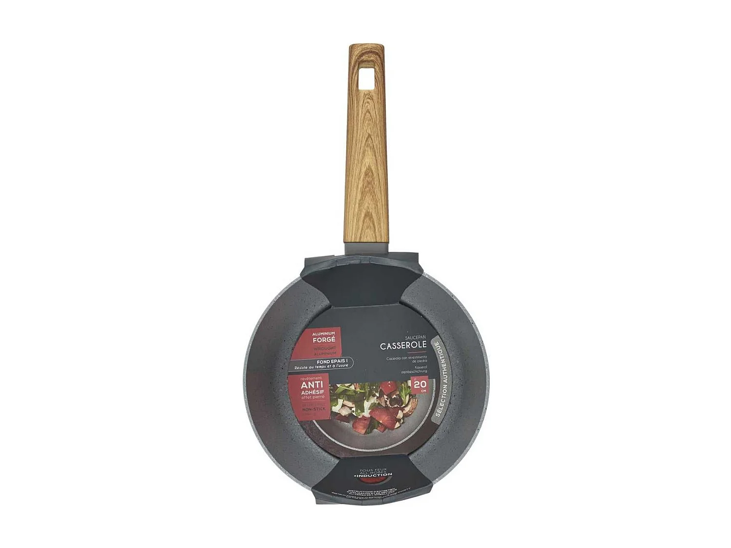 Casserole Aluminium Forgé 20cm avec Manche Effet Bois Tous Feux (Induction)