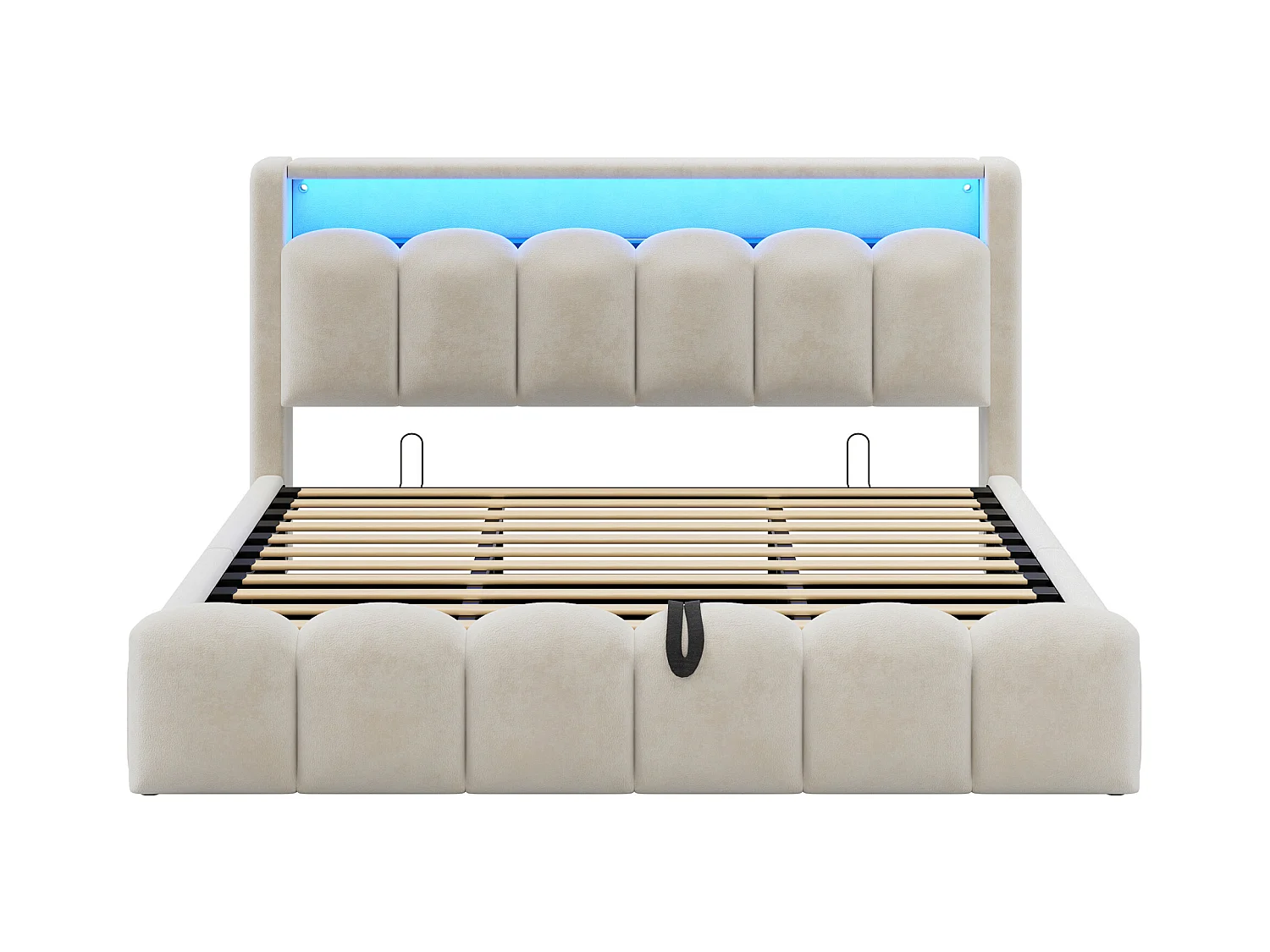 Lit coffre rembourré 180x200 - Double - avec USB + Type-C - avec lumière LED - Velours - Beige (matelas non inclus)