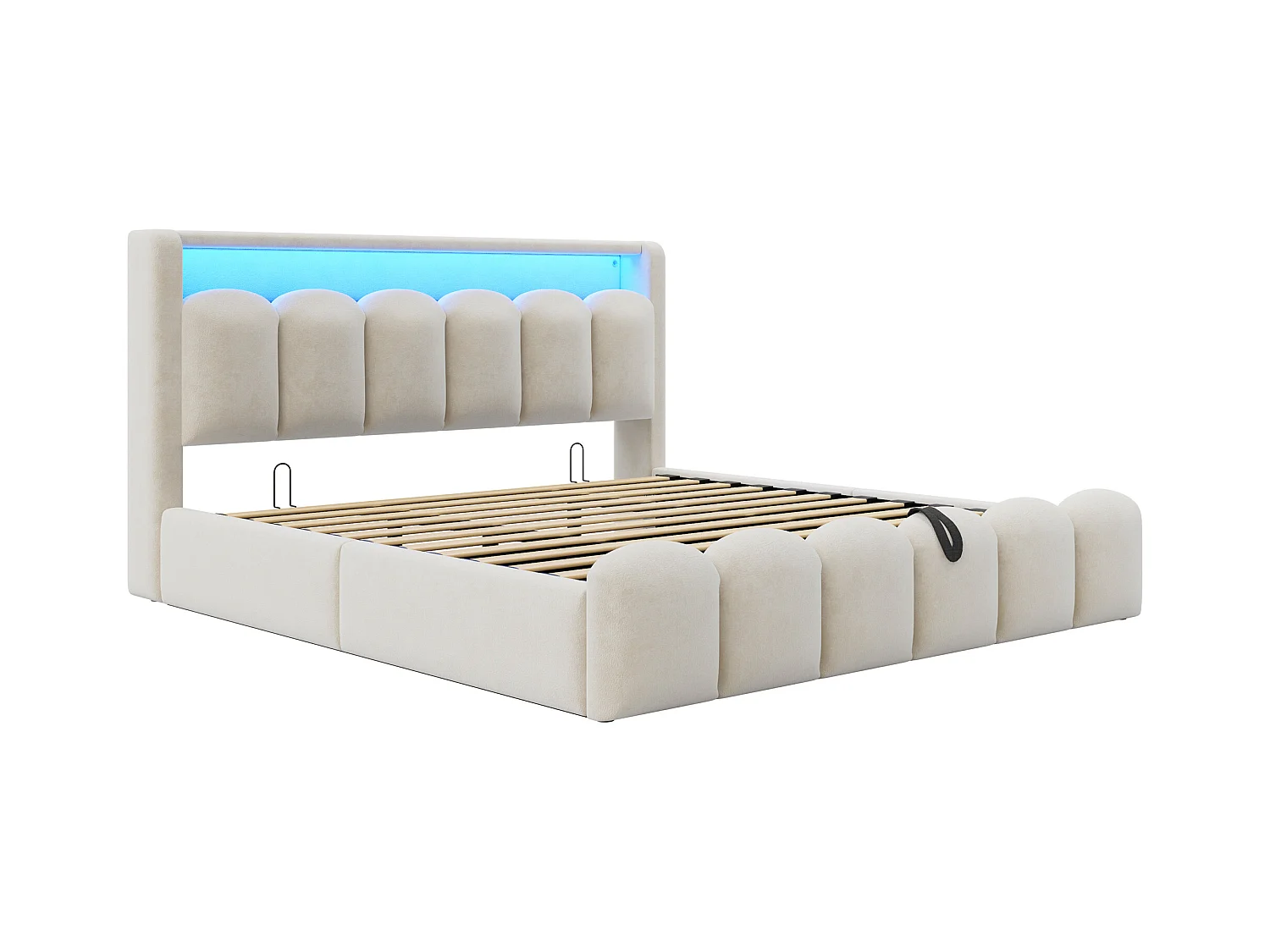 Lit coffre rembourré 180x200 - Double - avec USB + Type-C - avec lumière LED - Velours - Beige (matelas non inclus)
