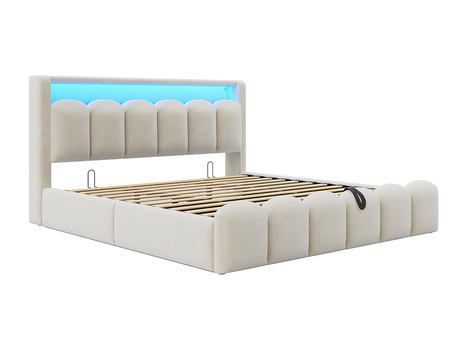 Lit coffre rembourré 180x200 - Double - avec USB + Type-C - avec lumière LED - Velours - Beige (matelas non inclus)