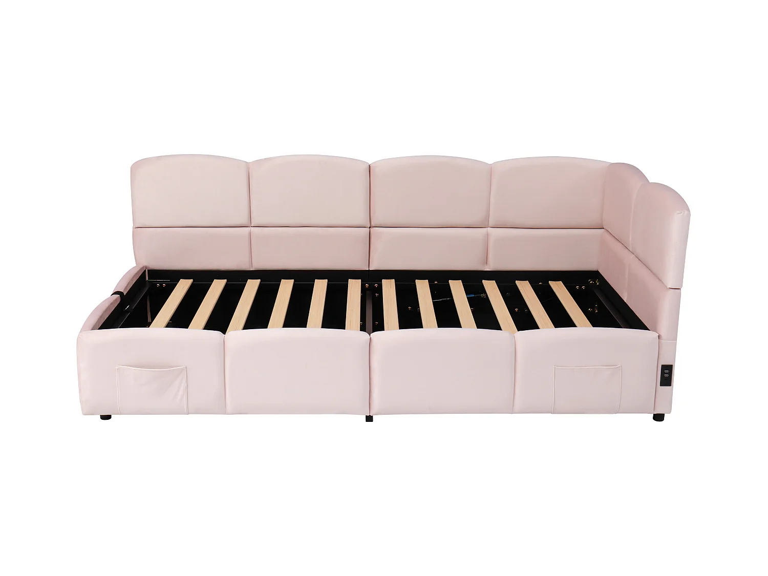 Canapé-lit enfant 90x200 cm - Lit coffre - avec ports USB - avec poche de rangement - Velours - Rose (sans matelas)