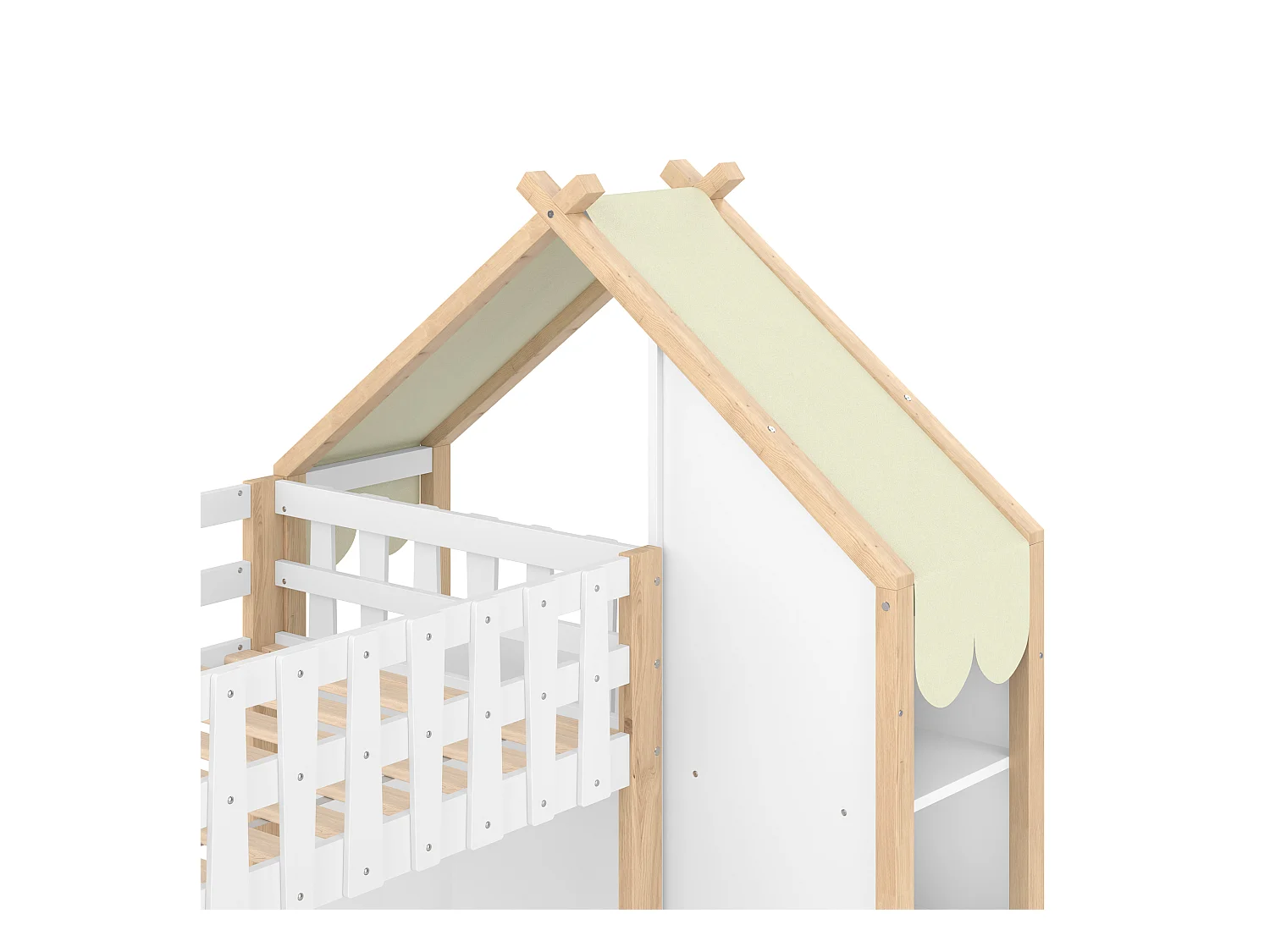 Lit superposé 90x200cm + 140x200cm - avec échelle - 2 tiroirs - avec étagère - blanc + naturel (matelas non inclus)