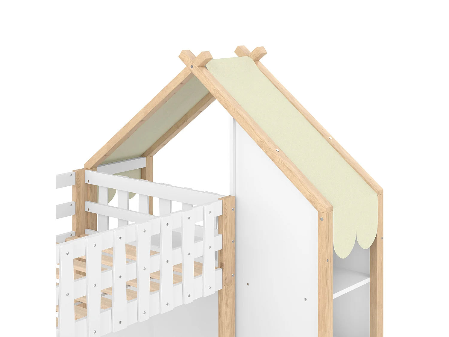 Lit superposé 90x200cm + 140x200cm - avec échelle - 2 tiroirs - avec étagère - blanc + naturel (matelas non inclus)