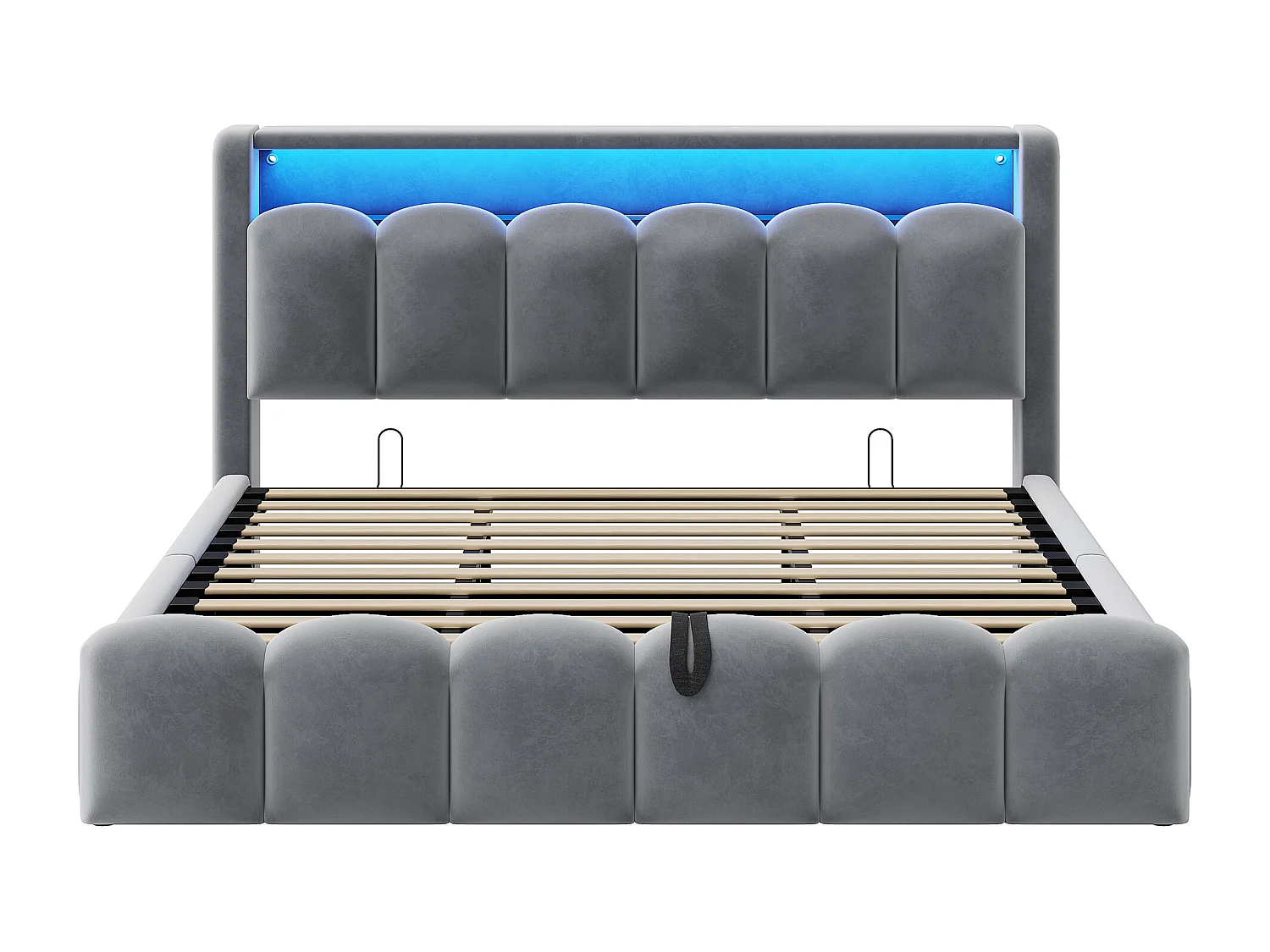 Lit coffre rembourré 180x200 - Double - avec USB + Type-C - avec lumière LED - Velours - Gris (matelas non inclus)