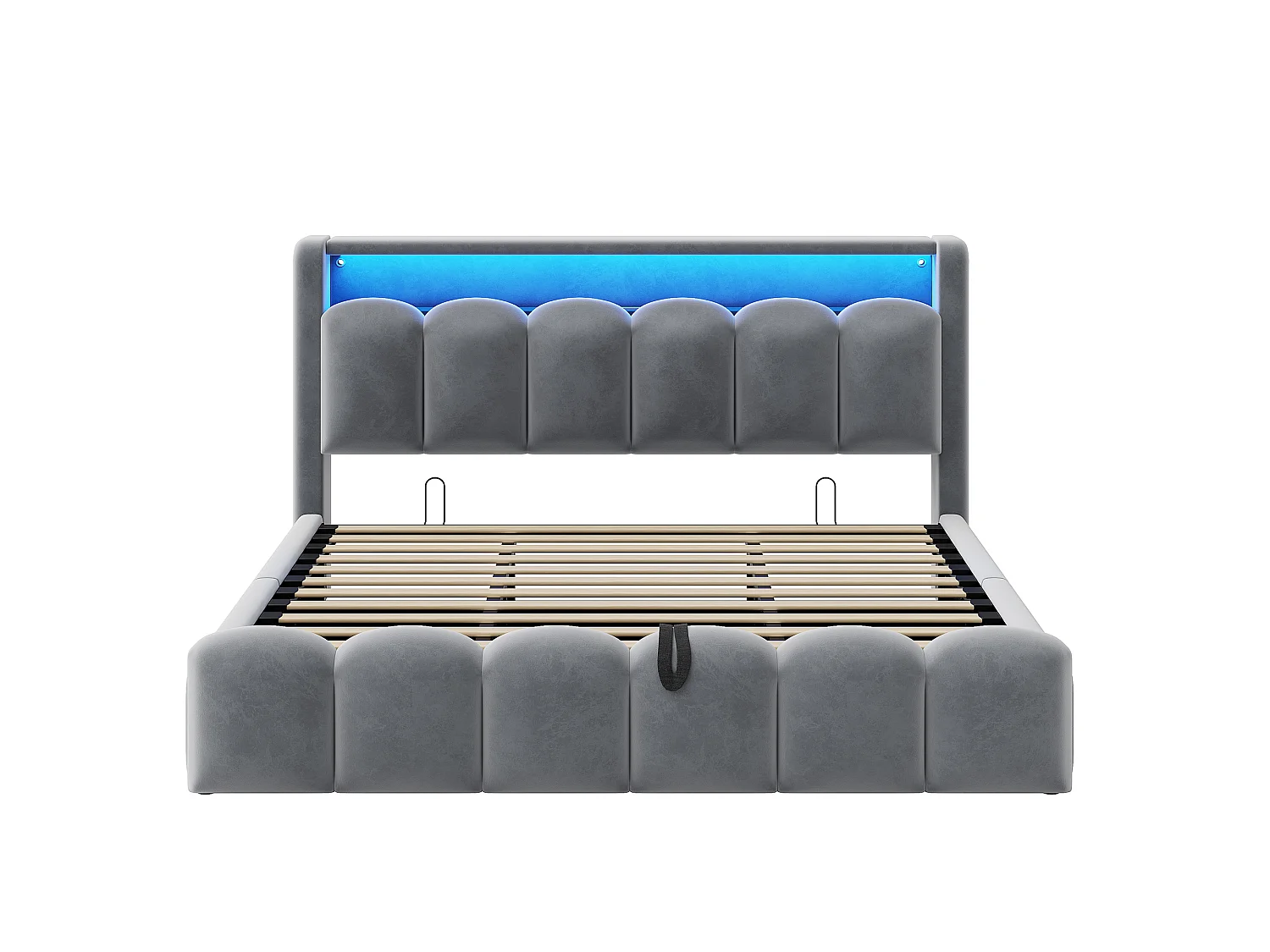 Lit coffre rembourré 180x200 - Double - avec USB + Type-C - avec lumière LED - Velours - Gris (matelas non inclus)