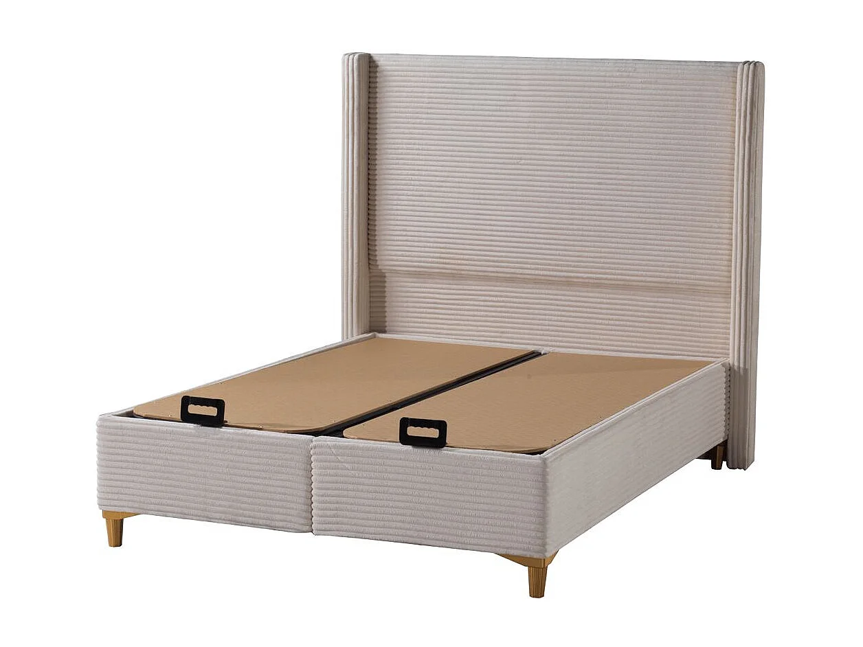 Lit Coffre VENUS – Velours Côtelé – 140x190 cm avec Planche de Rangement