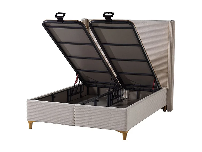 Lit Coffre VENUS – Velours Côtelé – 140x190 cm avec Planche de Rangement