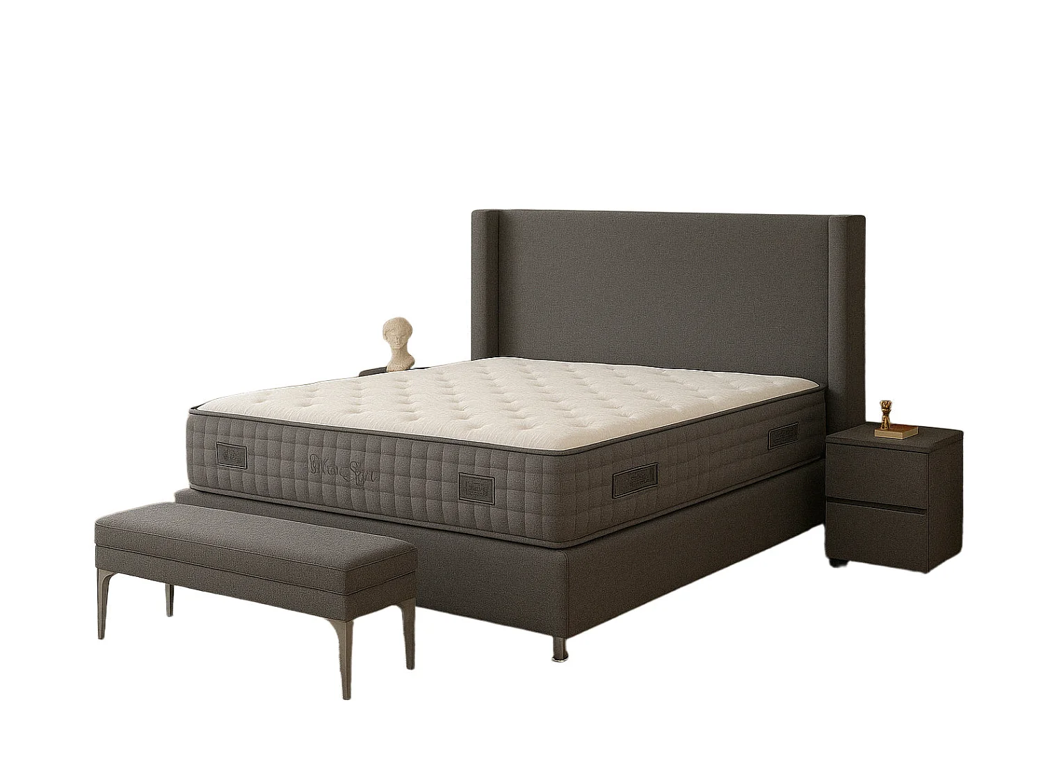 Lit Coffre COCO – Velours anthracite – 140x190 cm avec Planche de Rangement