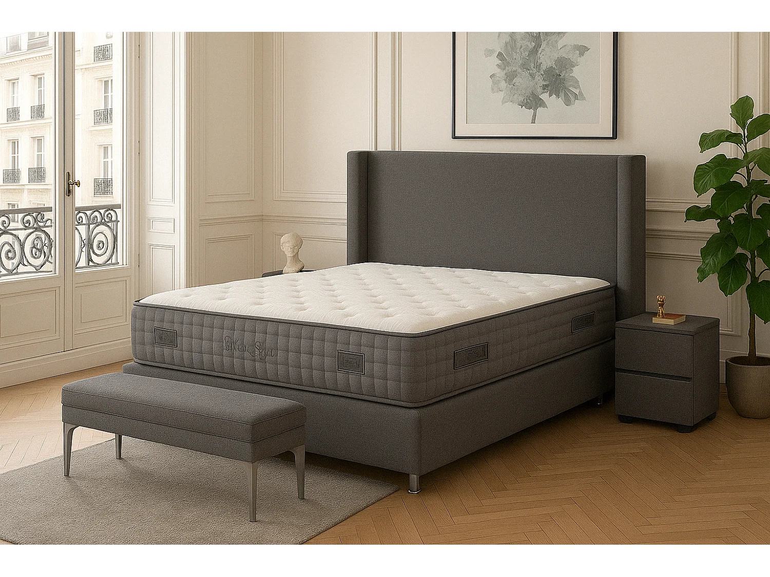 Lit Coffre COCO – Velours – 140x190 cm avec Planche de Rangement