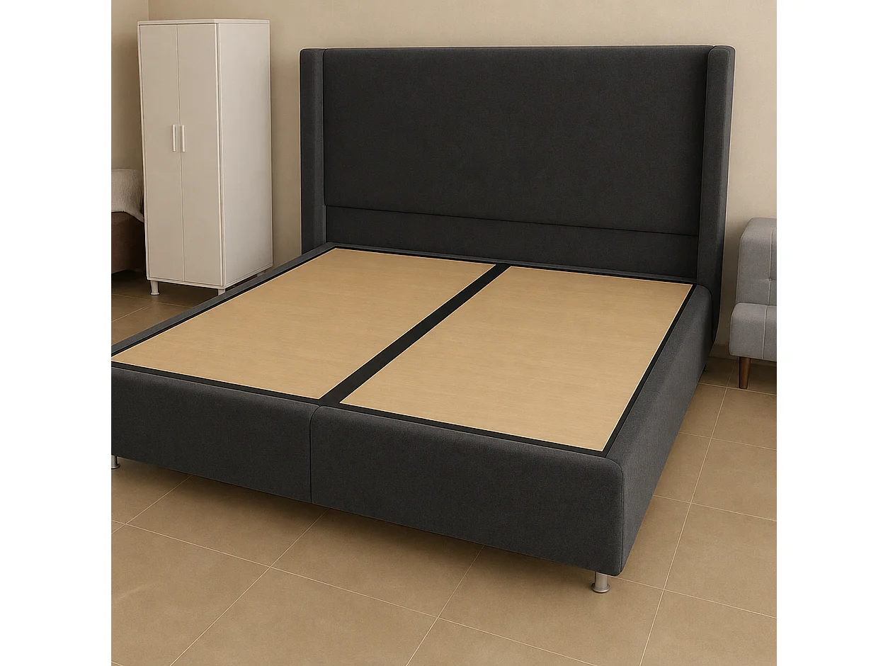 Lit Coffre COCO – Velours anthracite – 140x190 cm avec Planche de Rangement