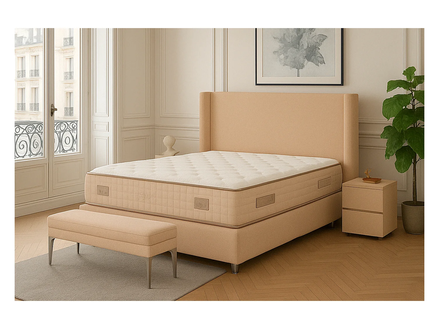 Lit Coffre COCO – Velours – 140x190 cm avec Planche de Rangement