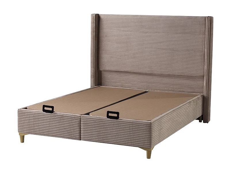 Lit Coffre VENUS – Velours Côtelé – 140x190 cm avec Planche de Rangement