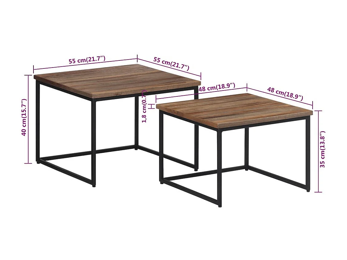 Garden Furniture -  Tables basses gigognes 2 pcs bois massif de teck