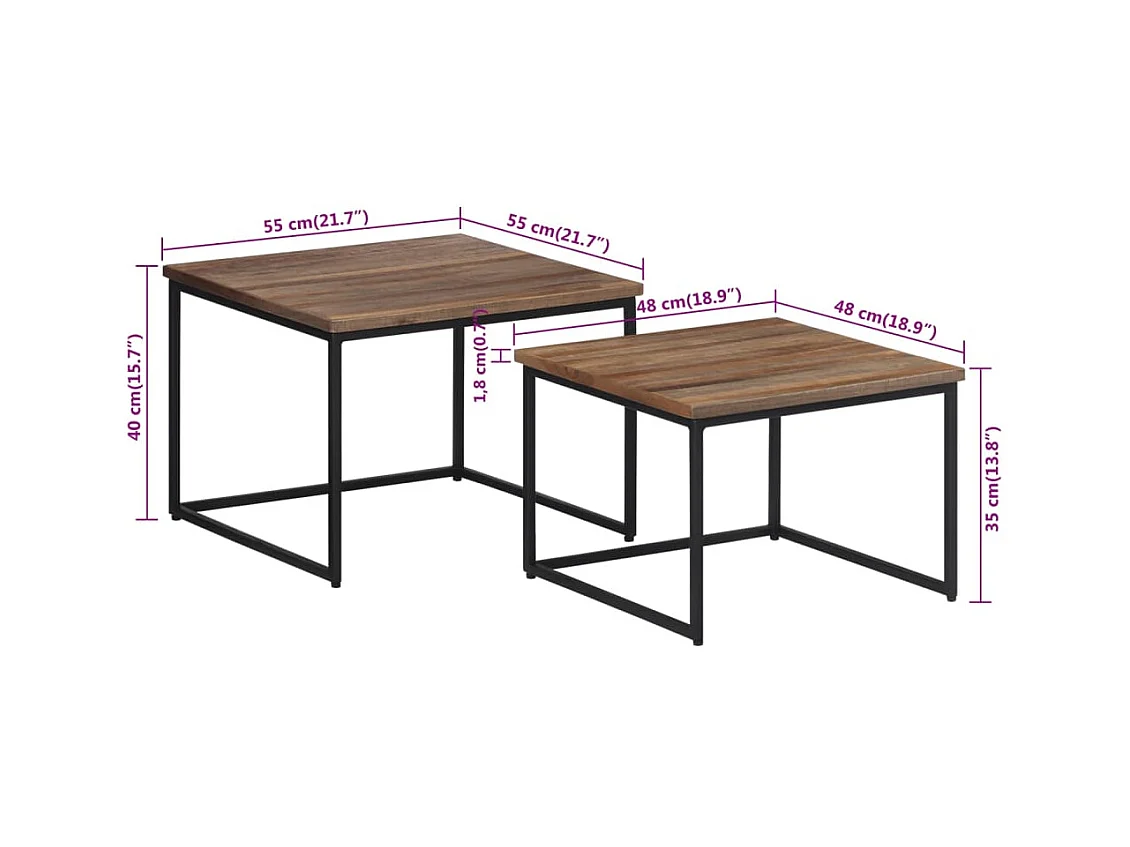 Garden Furniture -  Mesas de centro apilables 2 unidades madera maciza de teca