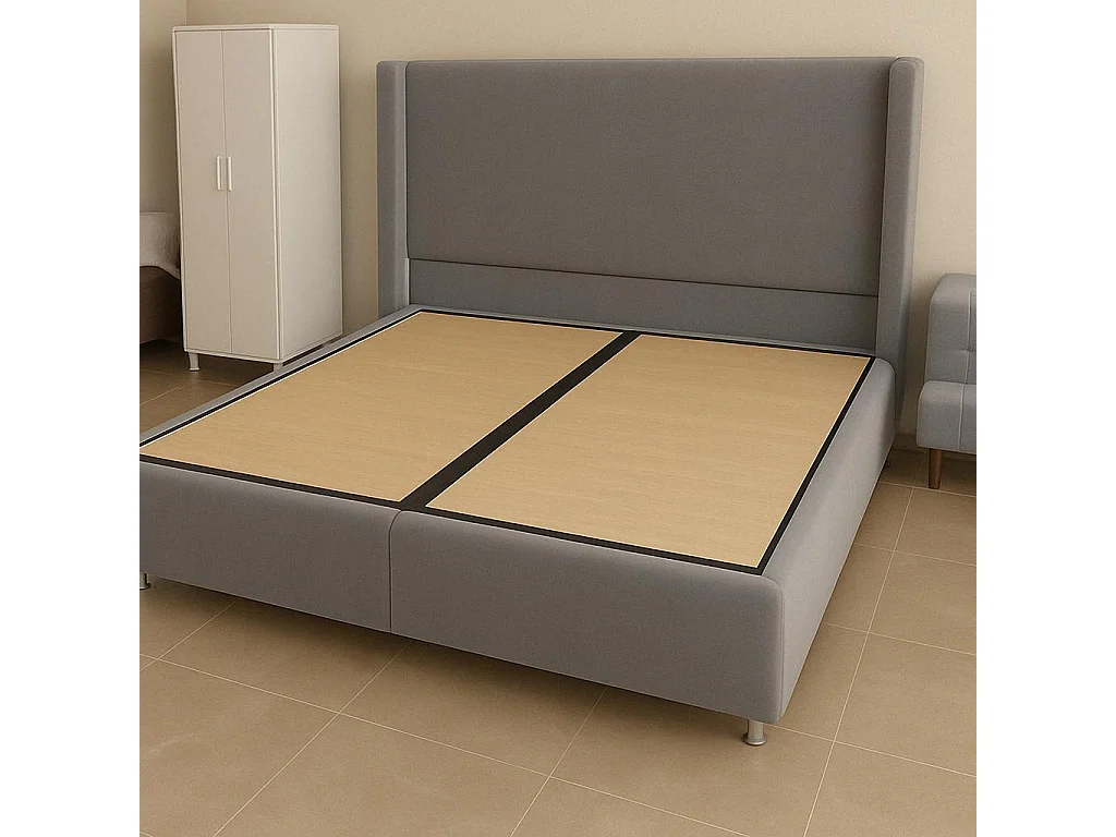 Lit Coffre COCO – Velours gris – 140x190 cm avec Planche de Rangement