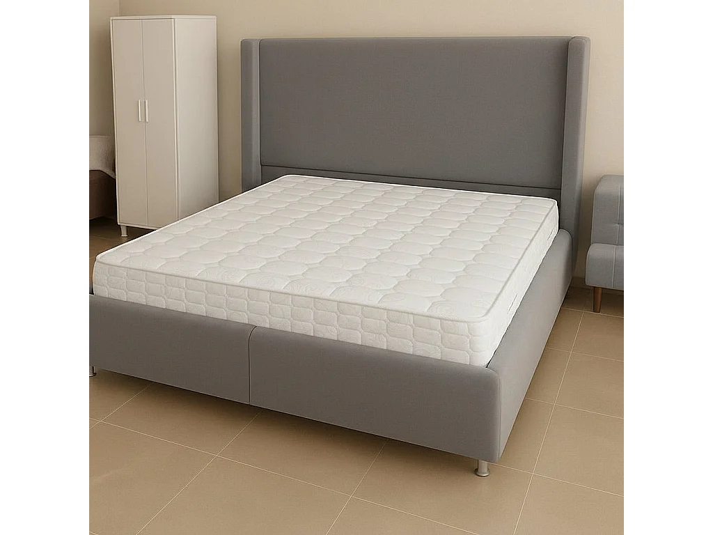 Lit Coffre COCO – Velours gris – 140x190 cm avec Planche de Rangement