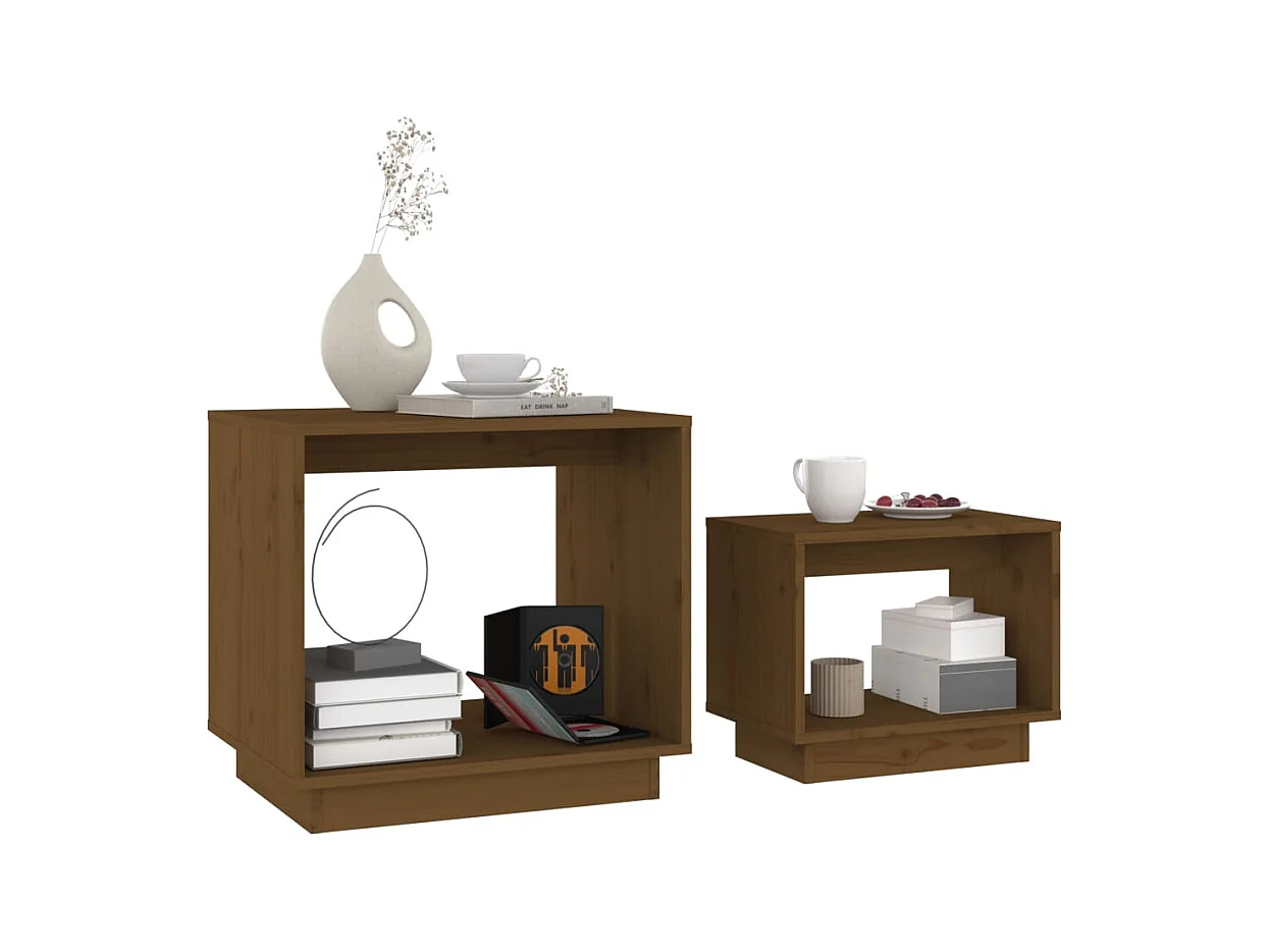 Fryra  Mesas de centro apilables 2 unidades madera de pino marrón miel