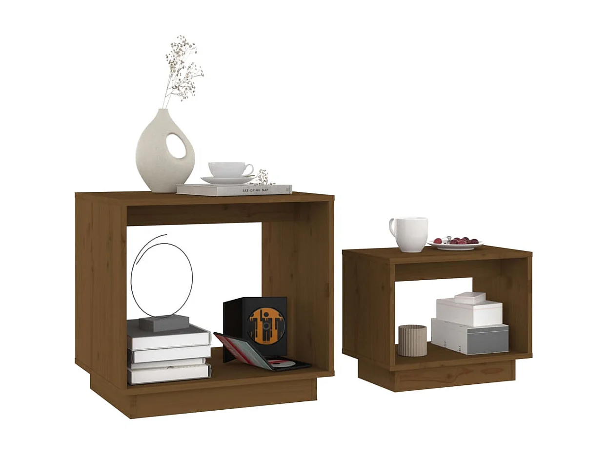 Fryra  Tables basses gigognes 2 pcs Marron miel Bois de pin massif