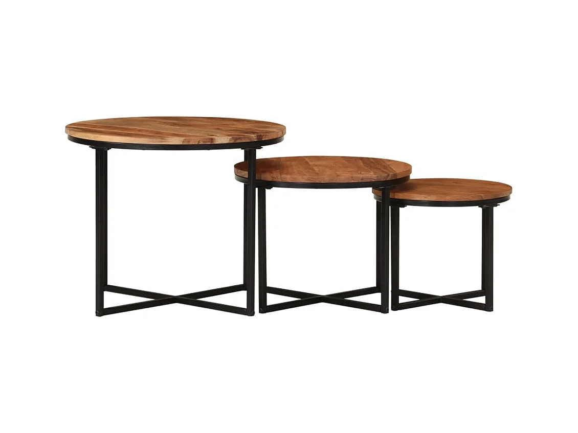 Ilknur  Tables basses gigognes 3 pcs bois massif d'acacia et fer