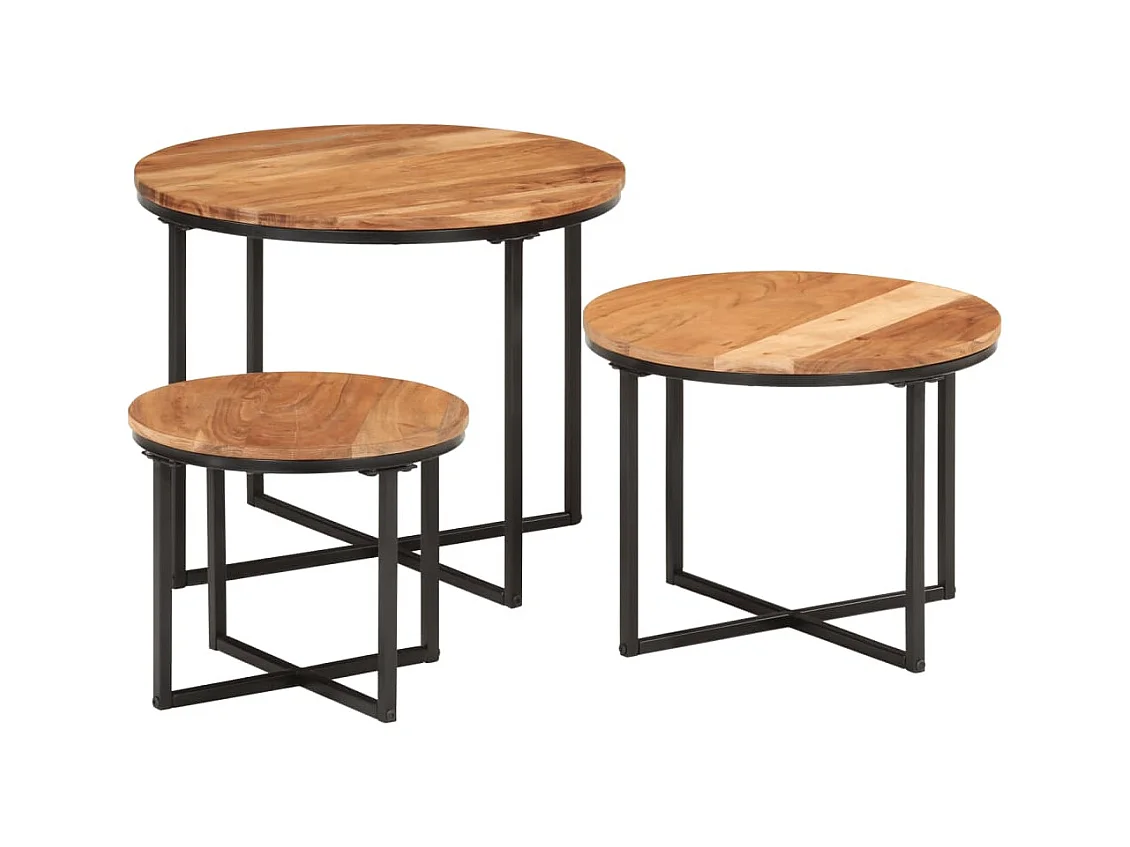 Ilknur  Mesas de centro apilables 3 pzas madera maciza acacia y erro